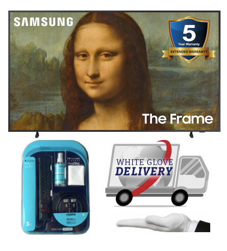 SAMSUNG BUNDLE QN65LS03BAFXZA 65" Class The Frame QLED 4K Smart TV (2022) with White Glove Delivery & 5 year extended warranty & Seiki accessory Kit